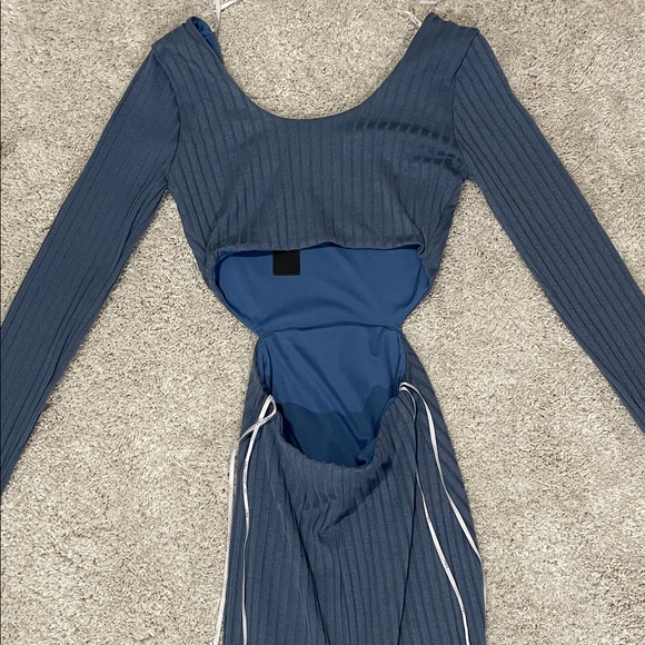 Lulu's Ribbed Long Sleeve Blue Dress - Picture 2 of 3